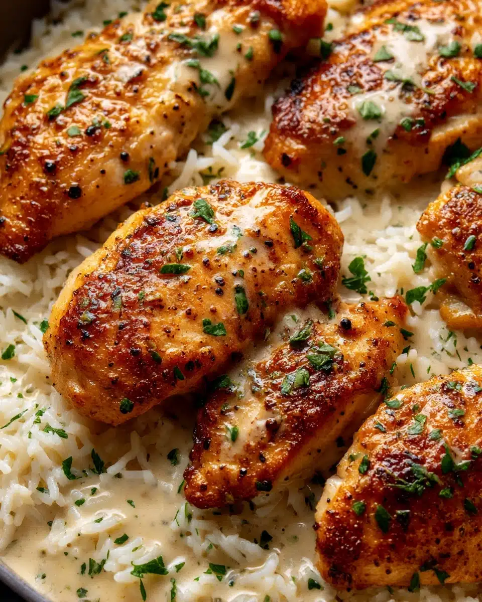 One-Pan Creamy Parmesan Chicken & Rice Recipe