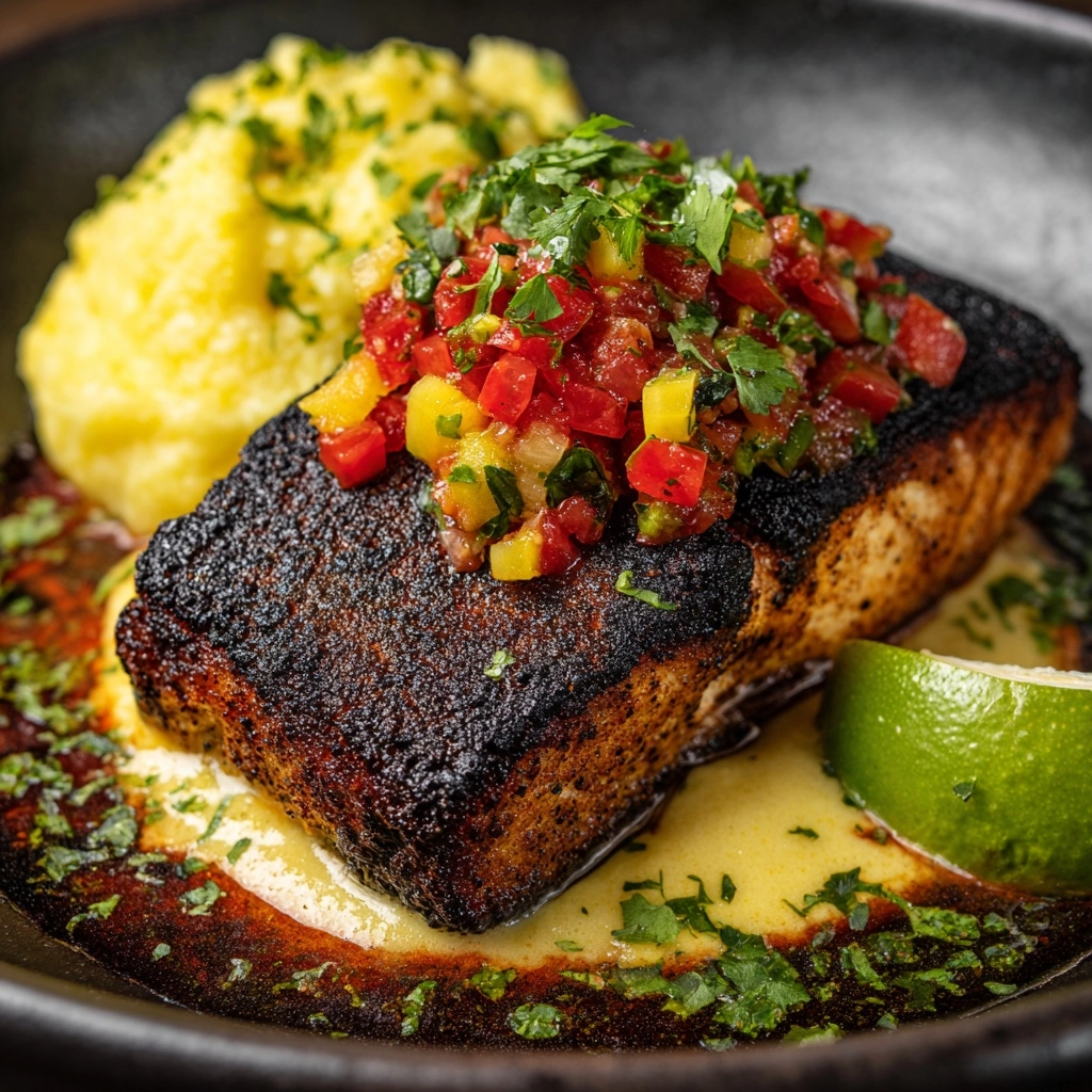 Blackened Fish and Cheese Grits Recipe - Recipe Image