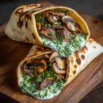 Cheesy Beef and Mushroom Pita Pockets with Tzatziki Sauce Recipe