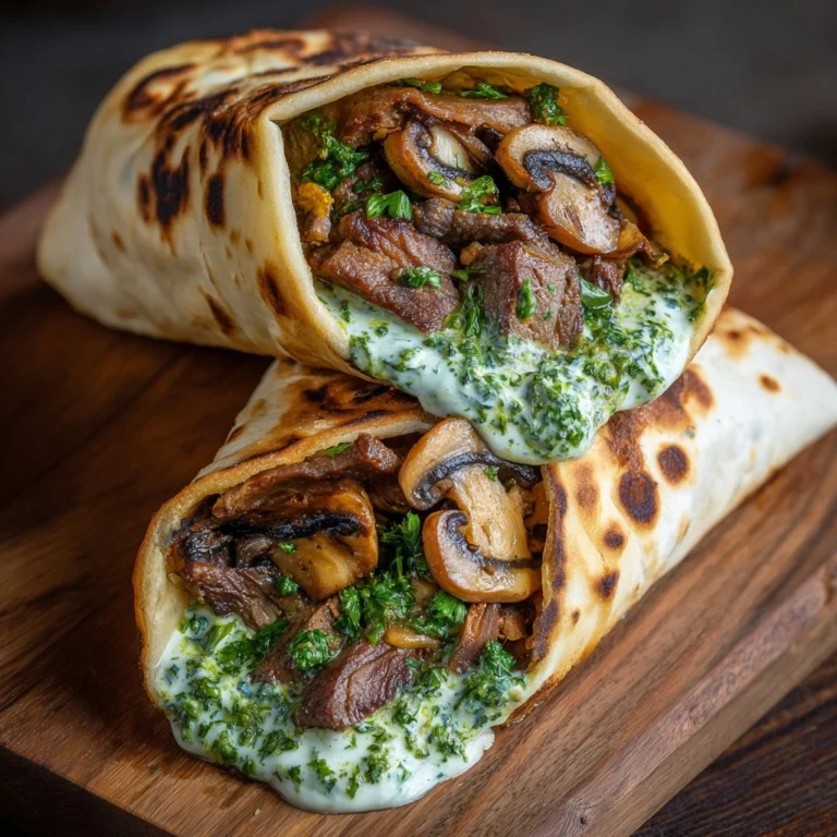 Cheesy Beef and Mushroom Pita Pockets with Tzatziki Sauce Recipe