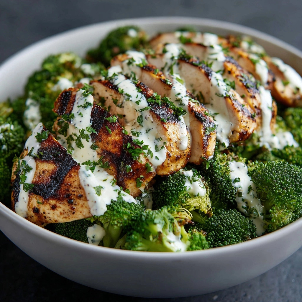 Grilled Chicken Broccoli Bowls with Creamy Garlic Sauce Recipe - Recipe Image