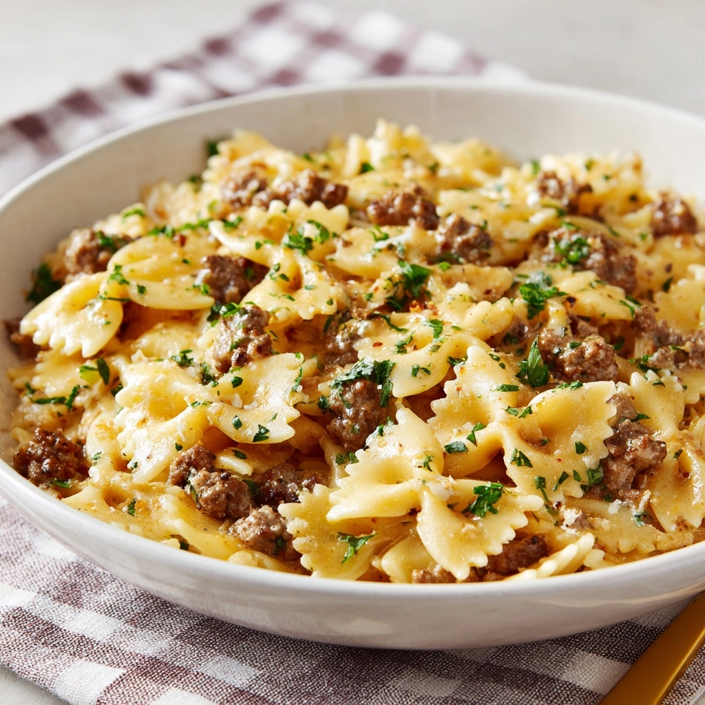 Creamy Ground Beef and Bowtie Pasta Recipe - Recipe Image
