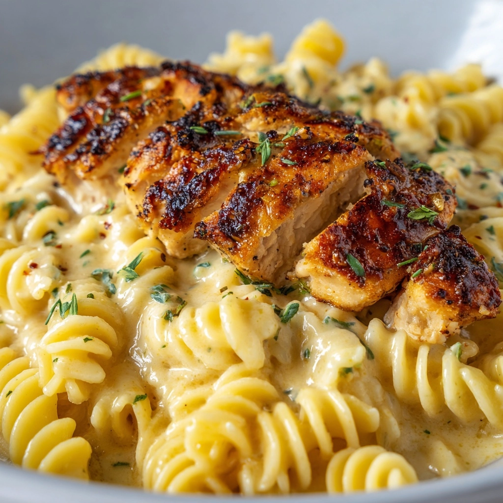 Creamy Garlic Butter Chicken & Rotini in Parmesan Sauce Recipe - Recipe Image