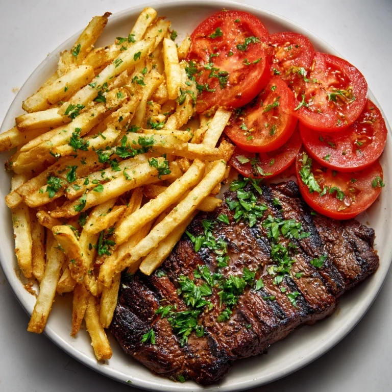 Grilled Steak with Tomato Salad and French Fries Recipe