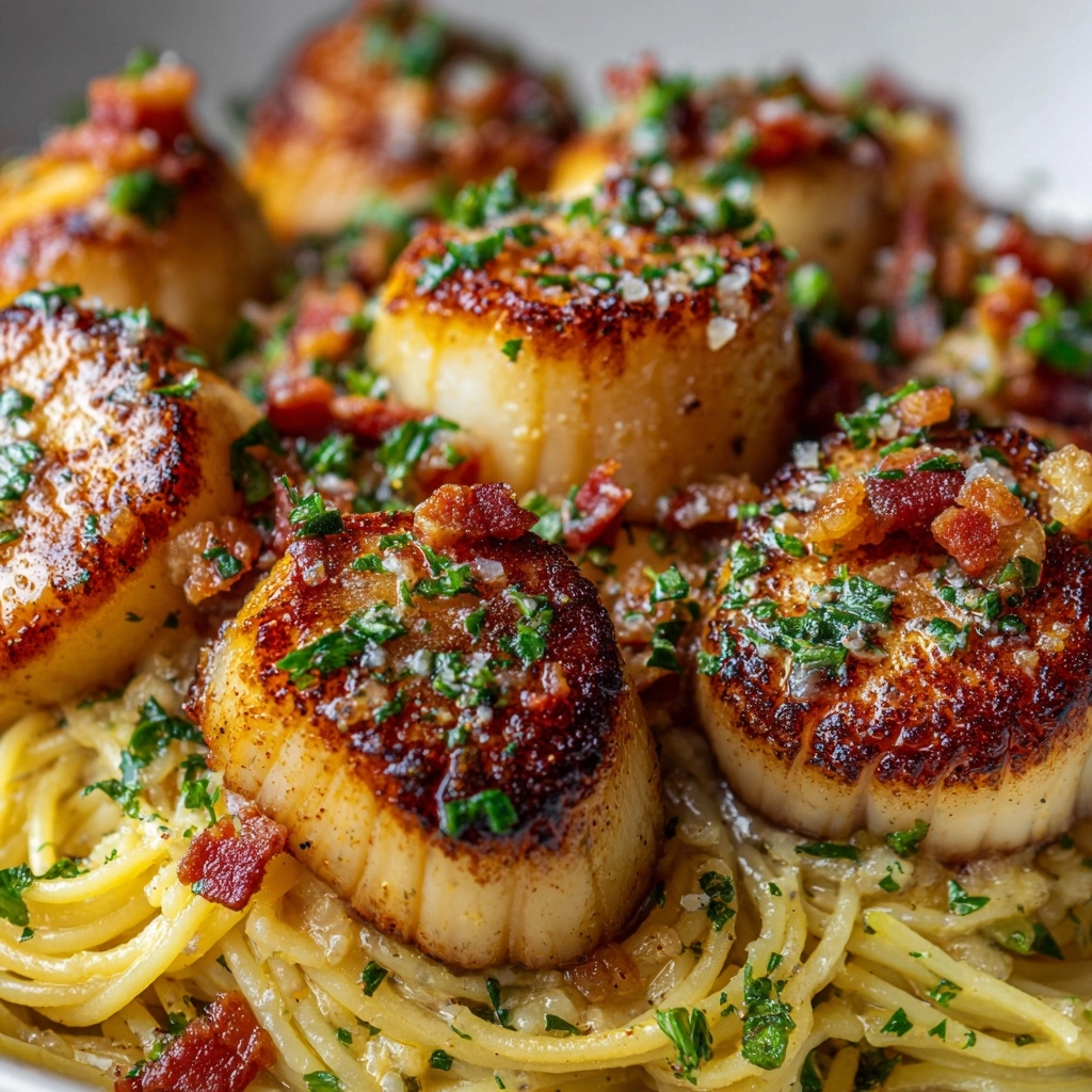 Creamy Tuscan Spaghetti with Jumbo Scallops Recipe - Recipe Image