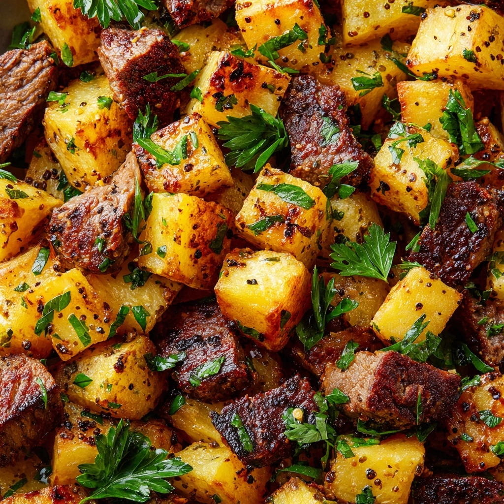 Air Fryer Garlic Steak Bites and Potatoes Recipe - Recipe Image