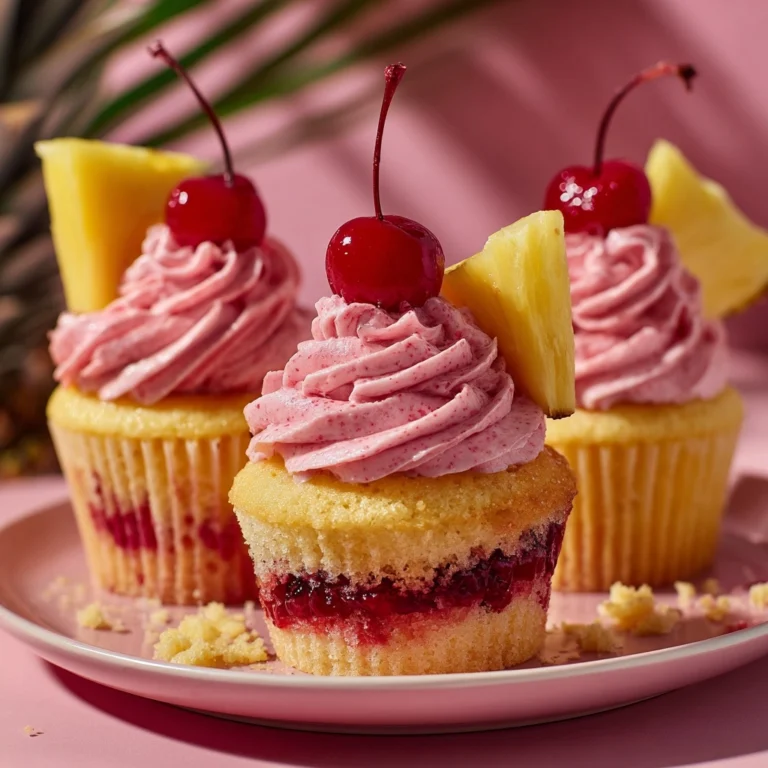 Pineapple Cupcakes with Cherry Frosting Recipe