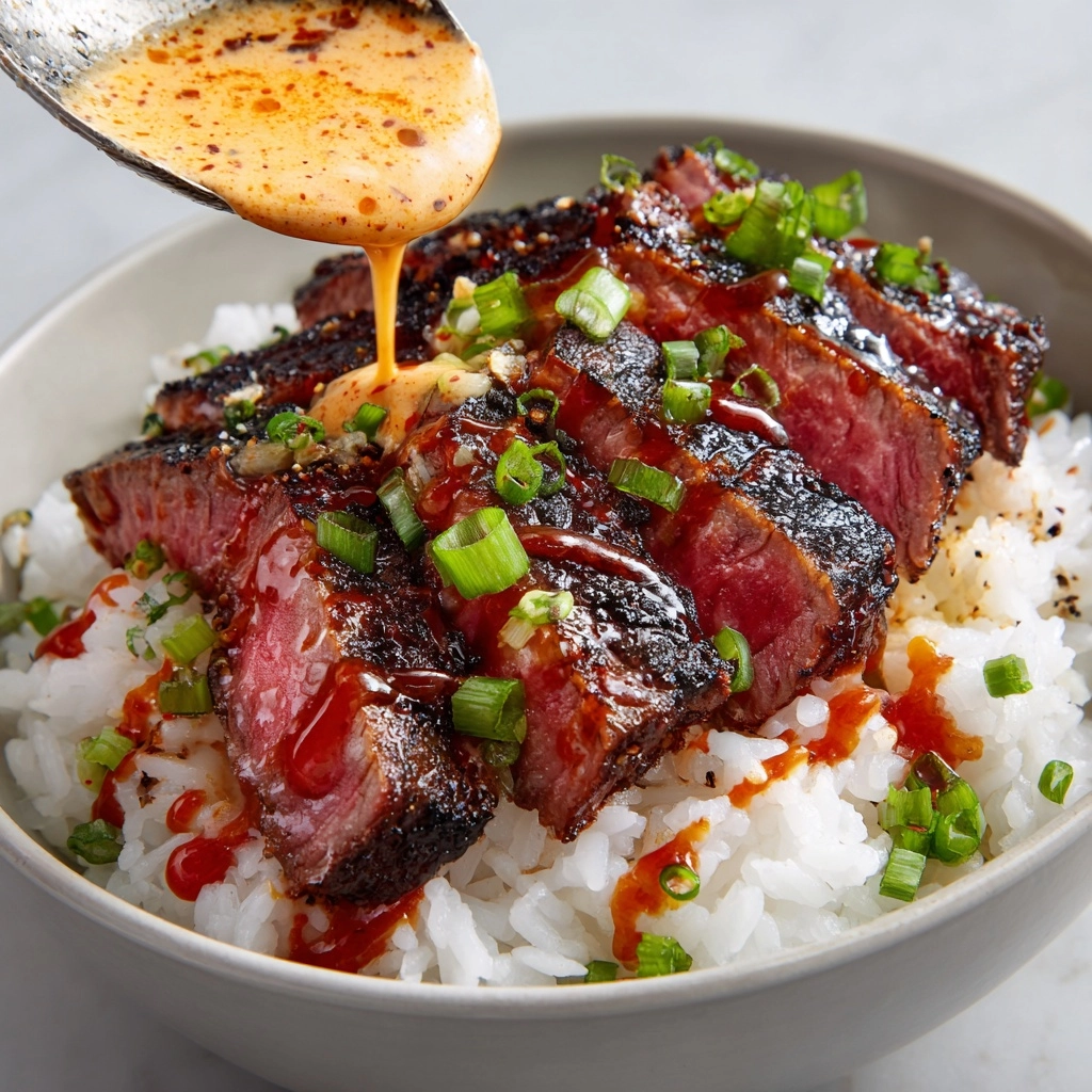 Korean BBQ Steak Rice Bowls with Spicy Cream Sauce Recipe - Recipe Image