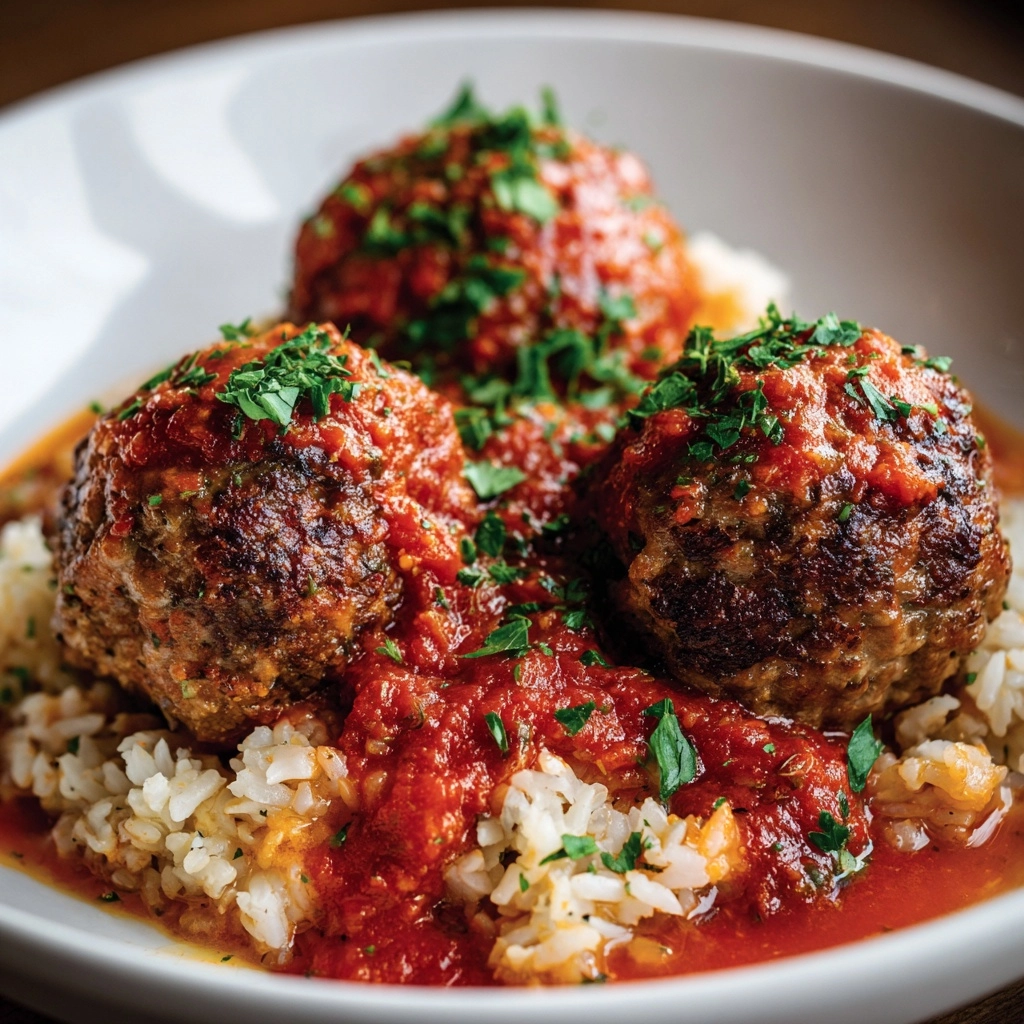 Meatballs With Tomato Sauce and Rice Recipe - Recipe Image