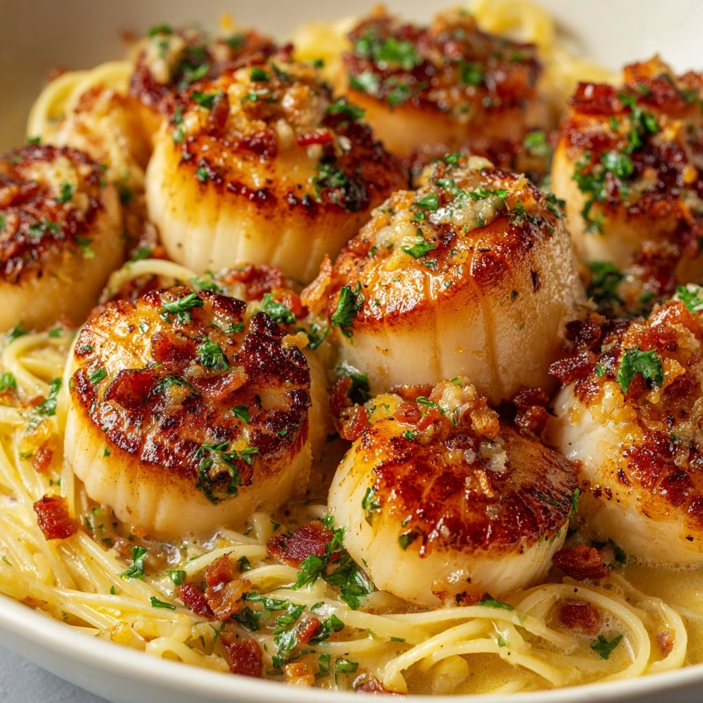 Creamy Tuscan Spaghetti with Jumbo Scallops Recipe - Recipe Image