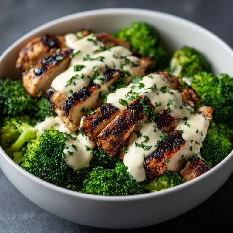 Grilled Chicken Broccoli Bowls with Creamy Garlic Sauce Recipe