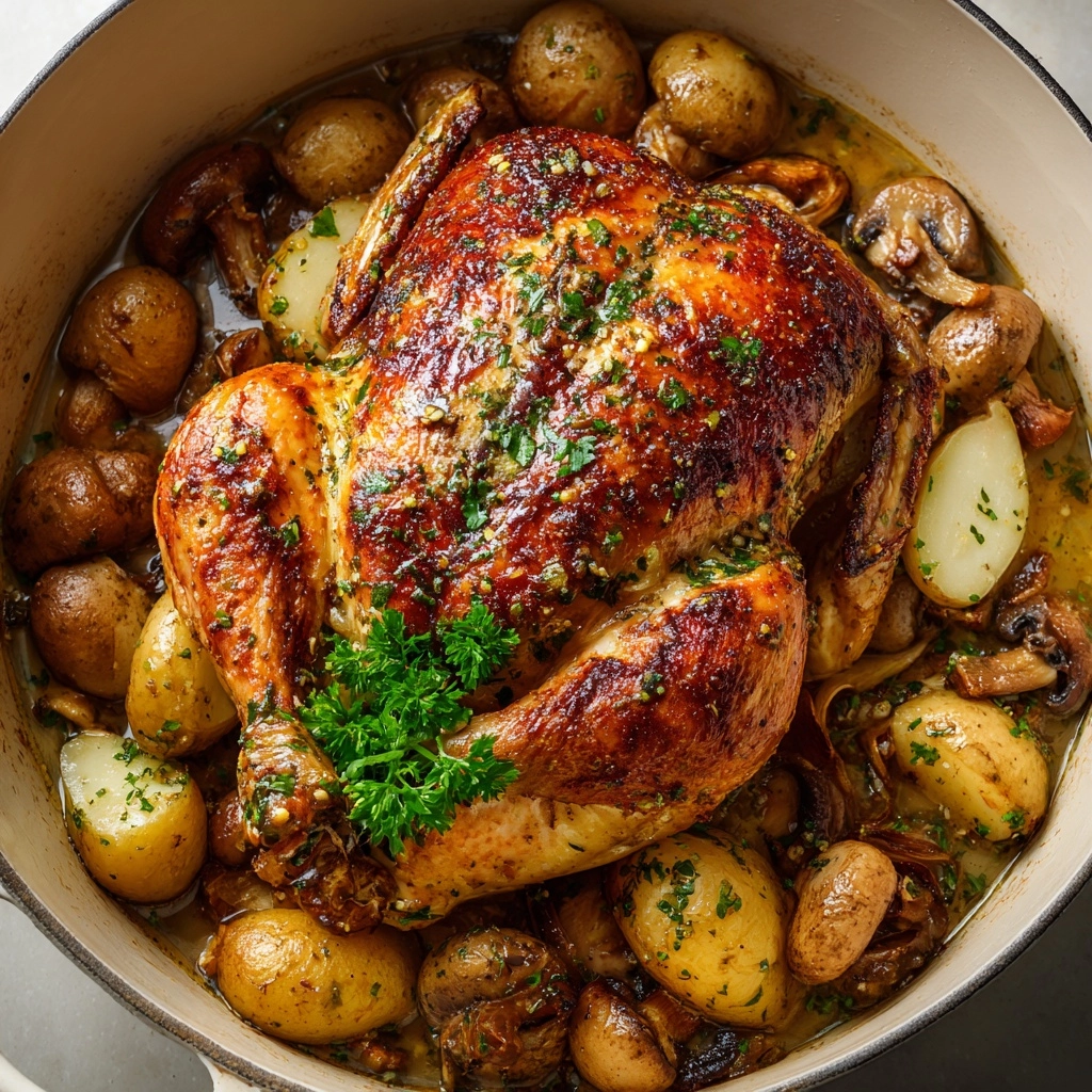 Creamy Lemon and Herb Pot Roasted Chicken Recipe - Recipe Image