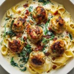 Baked Chicken Ricotta Meatballs with Spinach Alfredo Sauce Recipe
