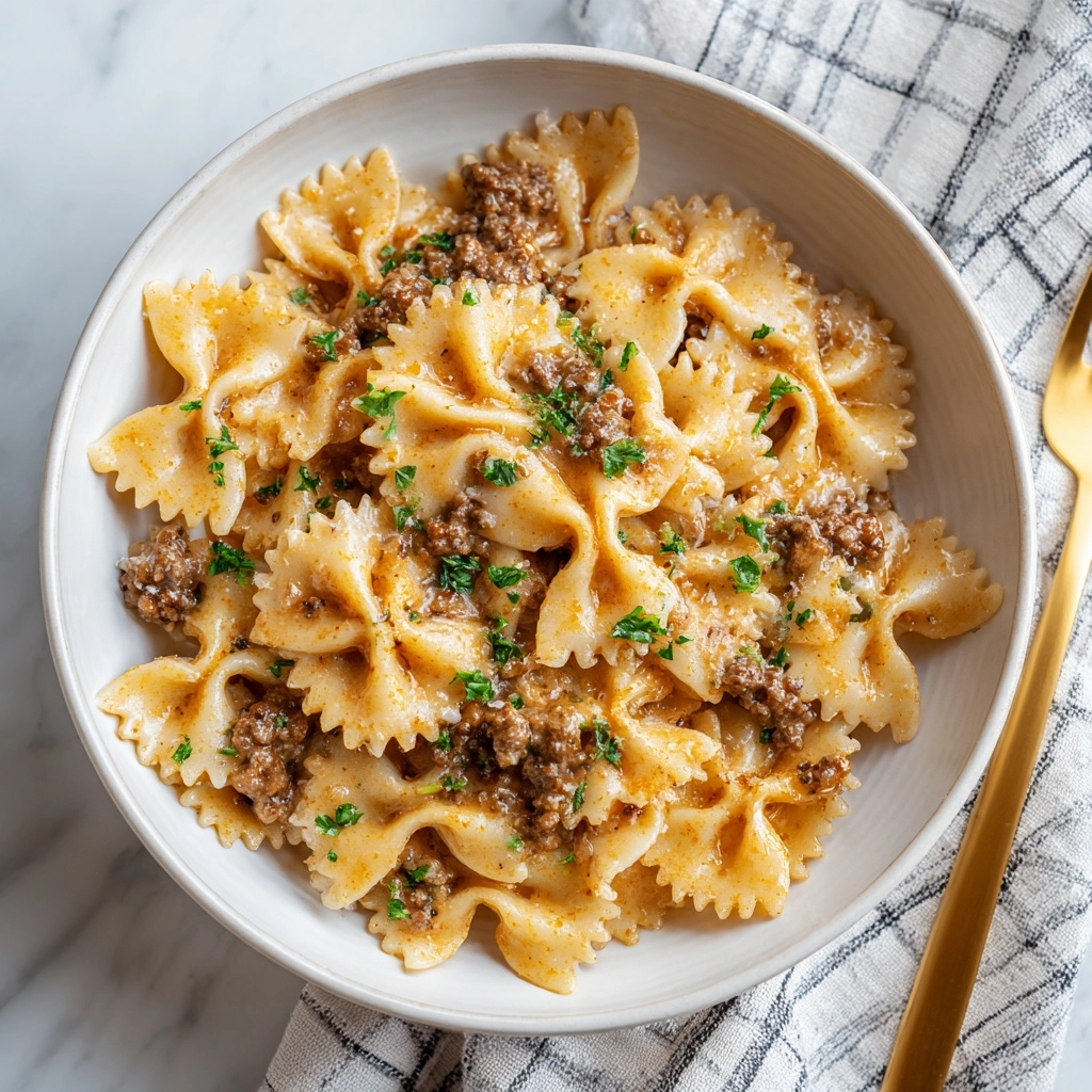 Creamy Ground Beef and Bowtie Pasta Recipe - Recipe Image