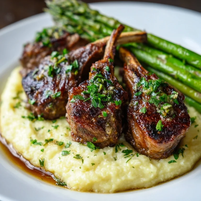 Herb-Crusted Lamb Chops with Mashed Potatoes and Asparagus Recipe