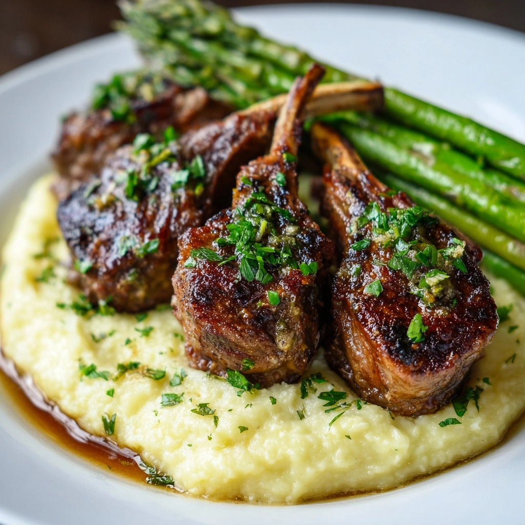 Herb-Crusted Lamb Chops with Mashed Potatoes and Asparagus Recipe