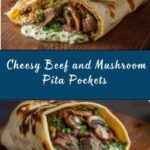 Cheesy Beef and Mushroom Pita Pockets with Tzatziki Sauce Recipe