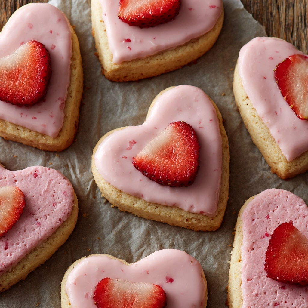 Heart-Shaped Strawberry Shortbread Cookies Recipe - Recipe Image