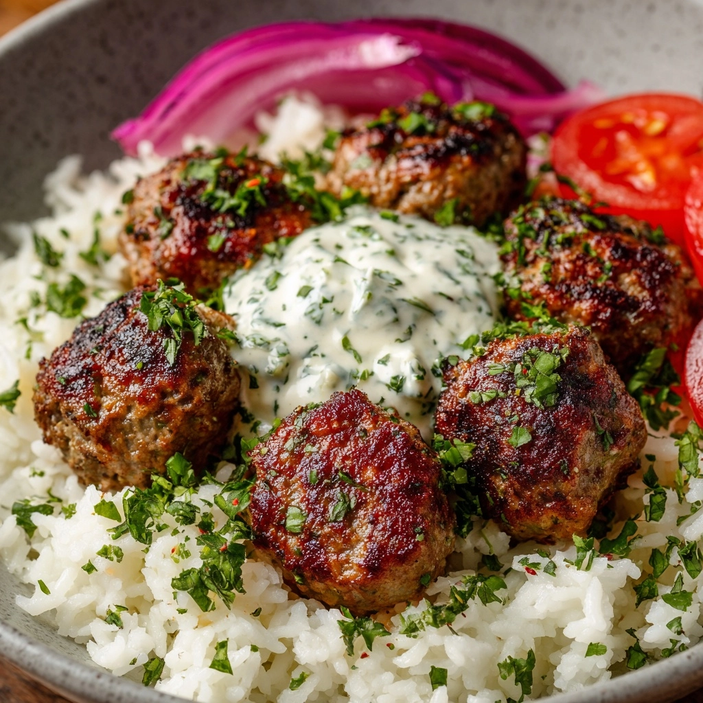 Greek Meatball Bowl with Tzatziki, Rice & Fresh Veggies Recipe - Recipe Image