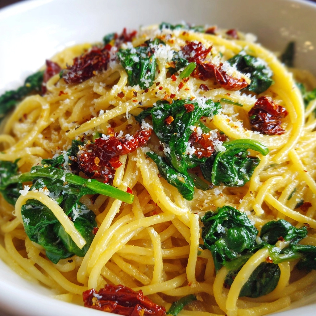 Spaghetti and Spinach with Sun-Dried Tomato Cream Sauce Recipe - Recipe Image