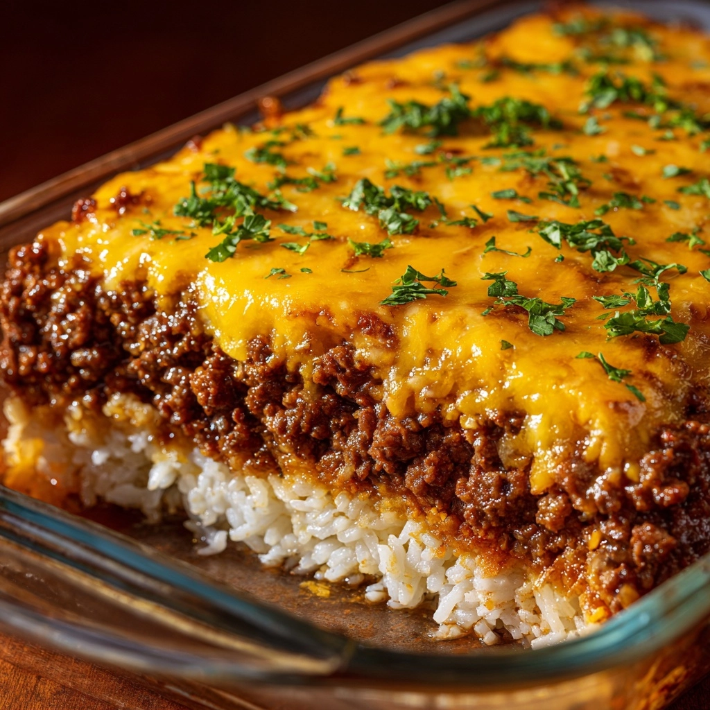 Cheddar-Crusted Ground Beef and Rice Casserole Recipe - Recipe Image