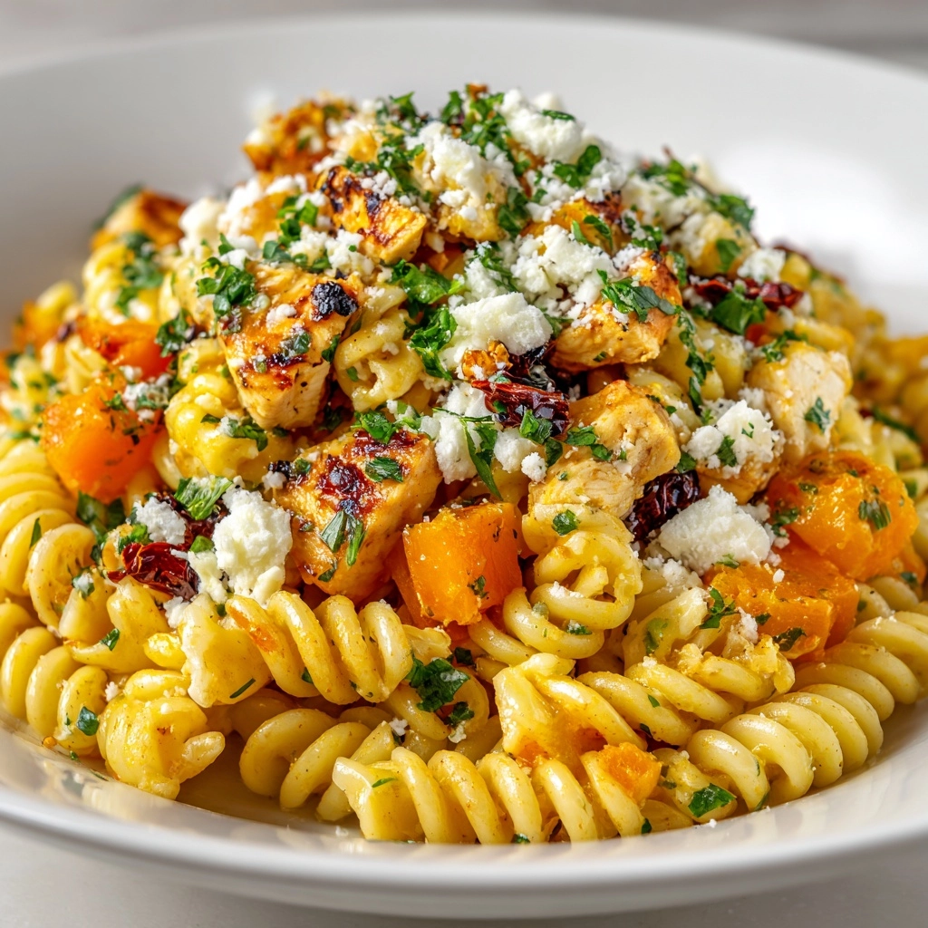 Roasted Butternut Squash and Sun-Dried Tomato Chicken Pasta Recipe - Recipe Image