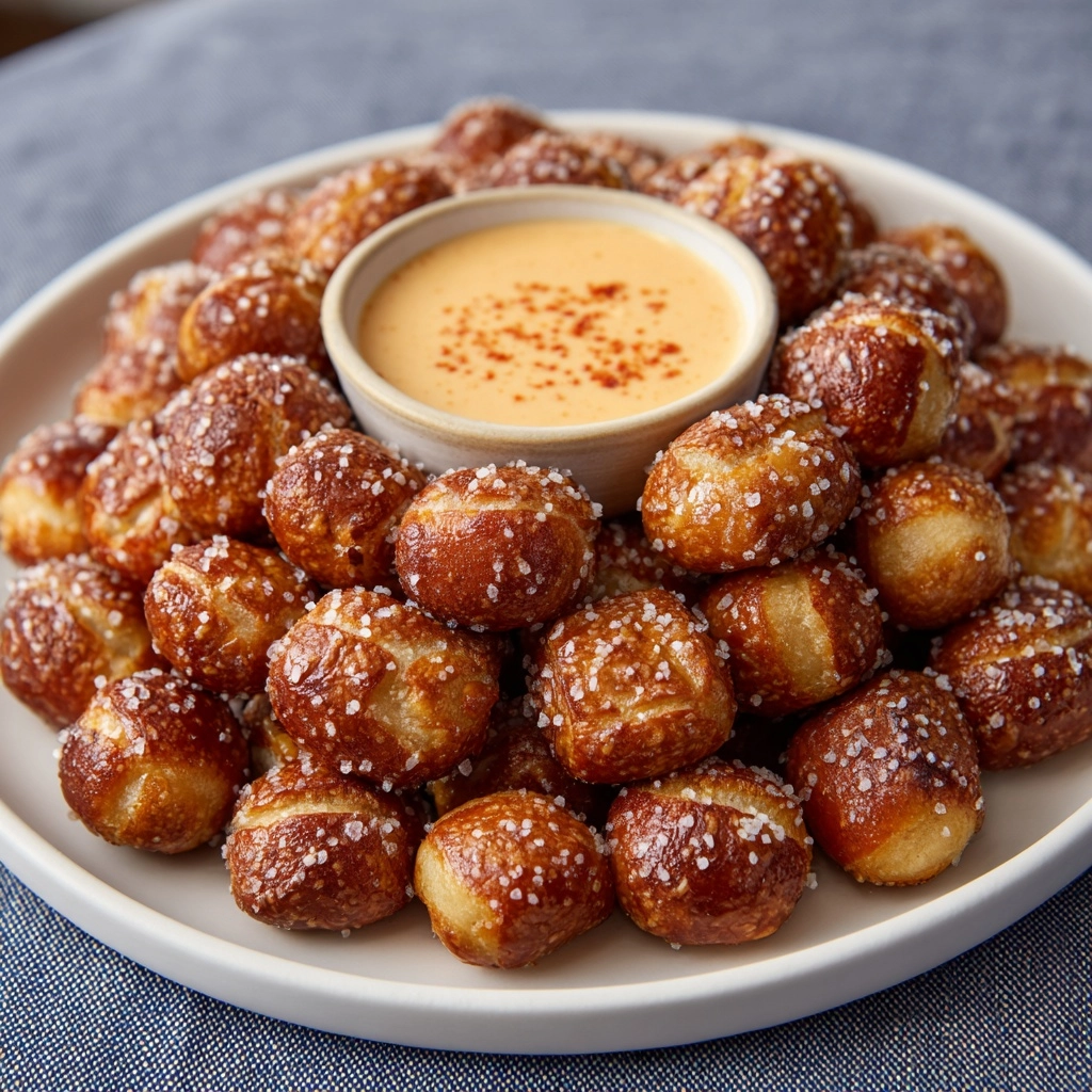 Soft Pretzel Bites with Vegan Cheese Sauce Recipe - Recipe Image