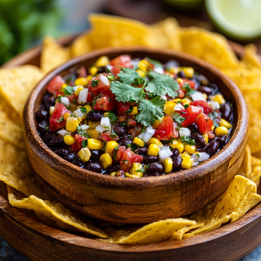 Black Bean and Corn Salsa with Tortilla Chips Recipe - Recipe Image