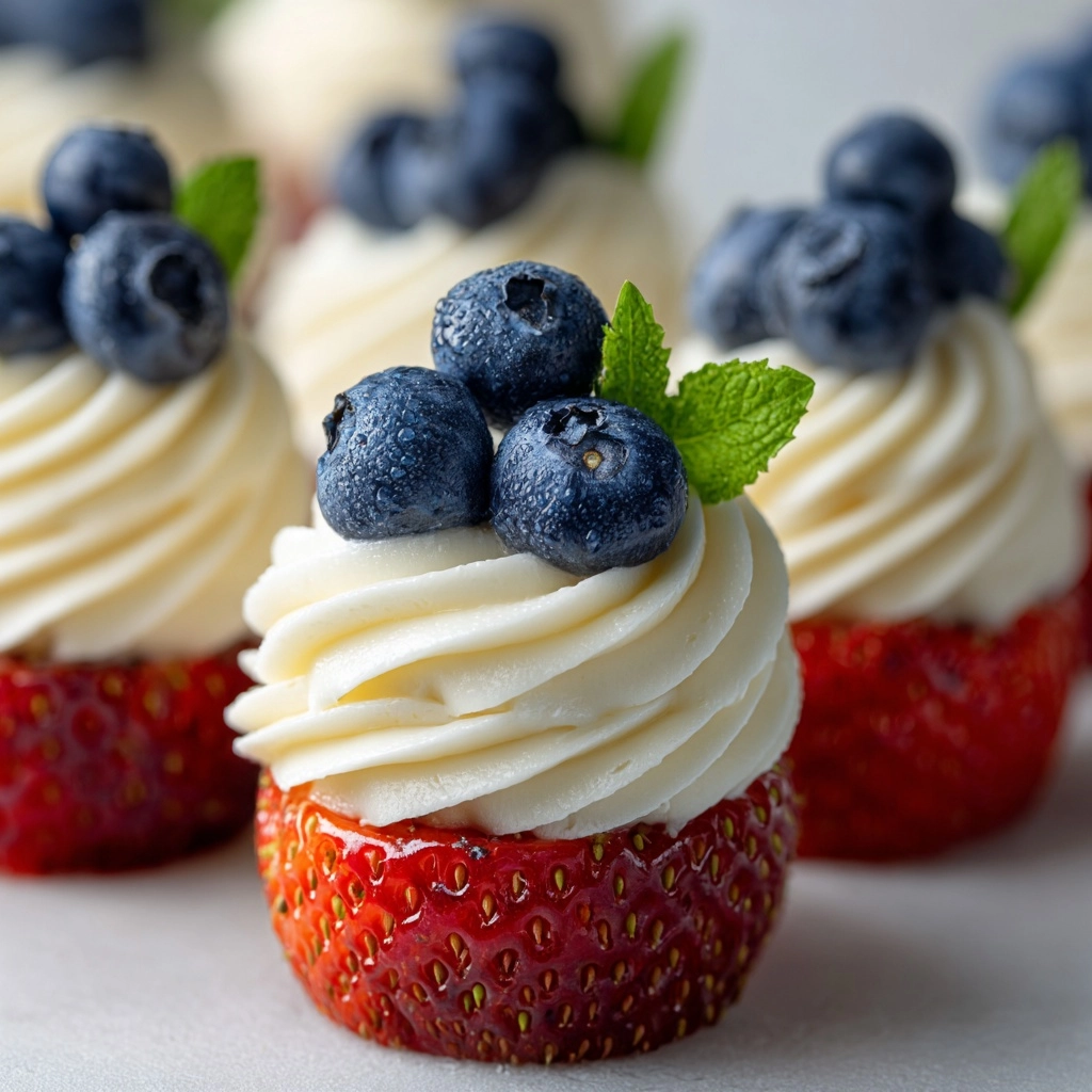 Red, White, and Blue Cheesecake Strawberries Recipe - Recipe Image