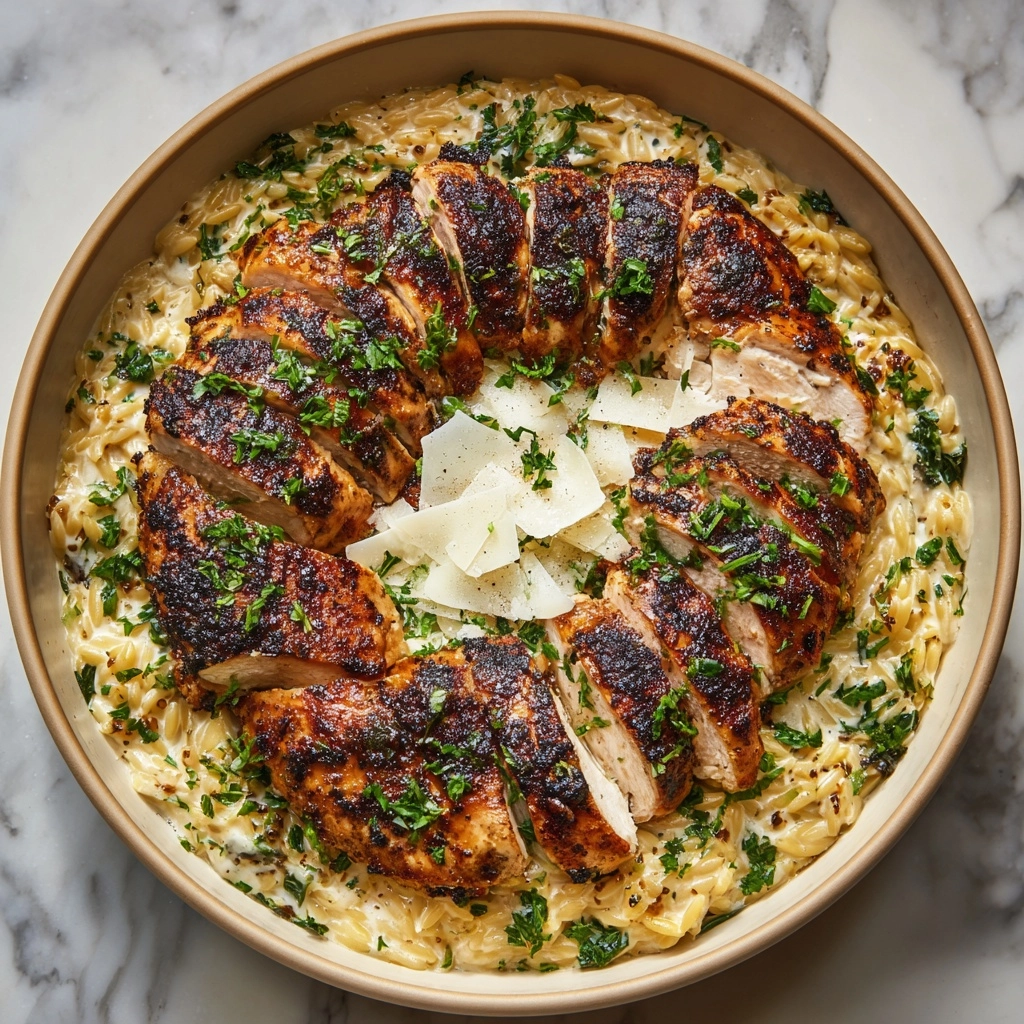 Creamy Parmesan Orzo with Chicken and Asparagus Recipe - Recipe Image