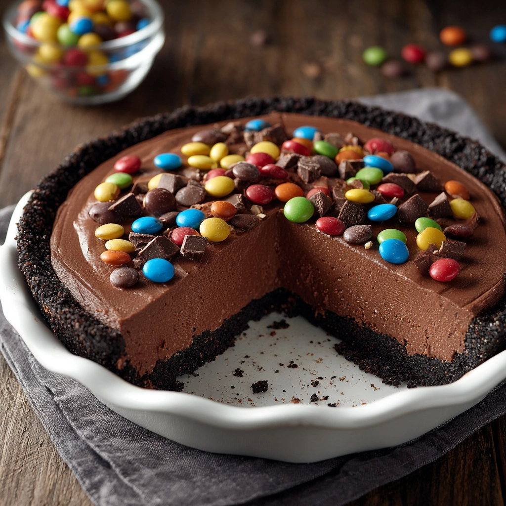 No-Bake Chocolate M\&M Pie Recipe - Recipe Image