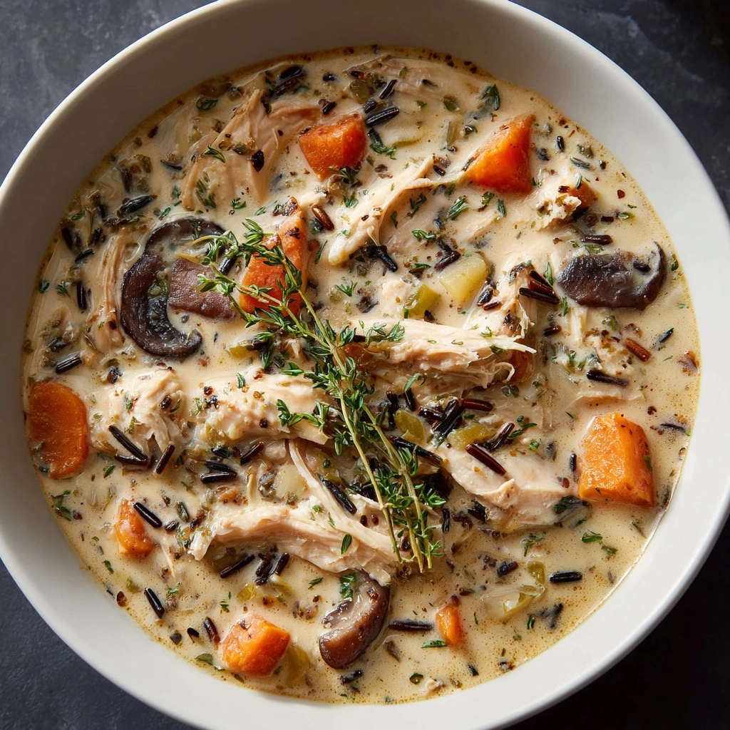 Creamy Mushroom Chicken and Wild Rice Soup Recipe - Recipe Image