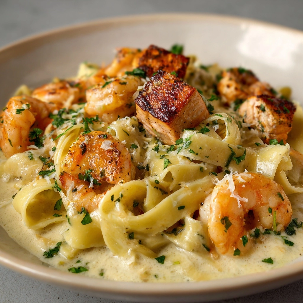 Creamy Salmon and Shrimp Pasta Recipe - Recipe Image