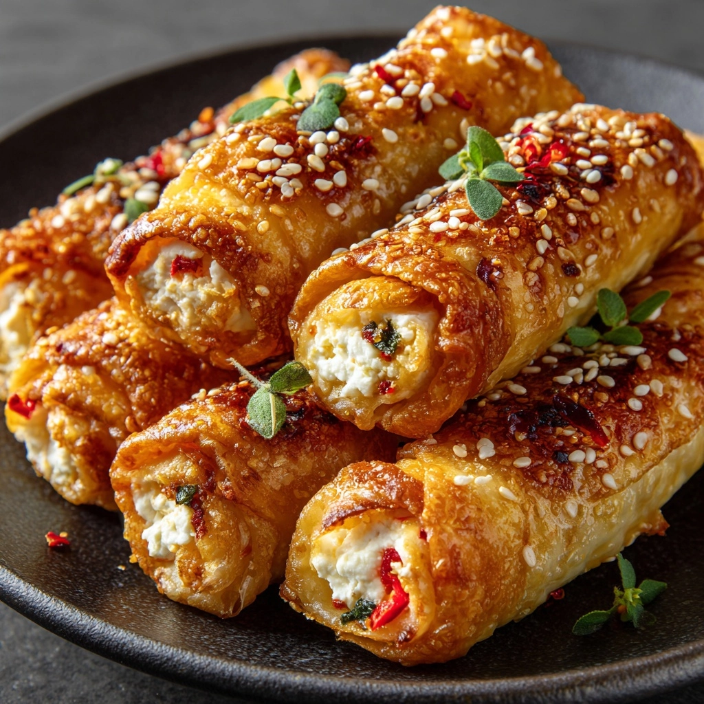 Crispy Oven Fried Feta Rolls with Chili Honey Recipe - Recipe Image