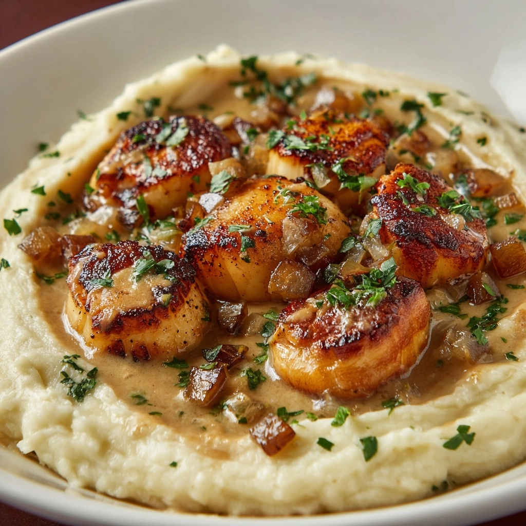 Chicken and Garlic Gravy with Cheesy Mashed Potatoes Recipe - Recipe Image