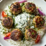 Greek Meatball Bowl with Tzatziki, Rice & Fresh Veggies Recipe