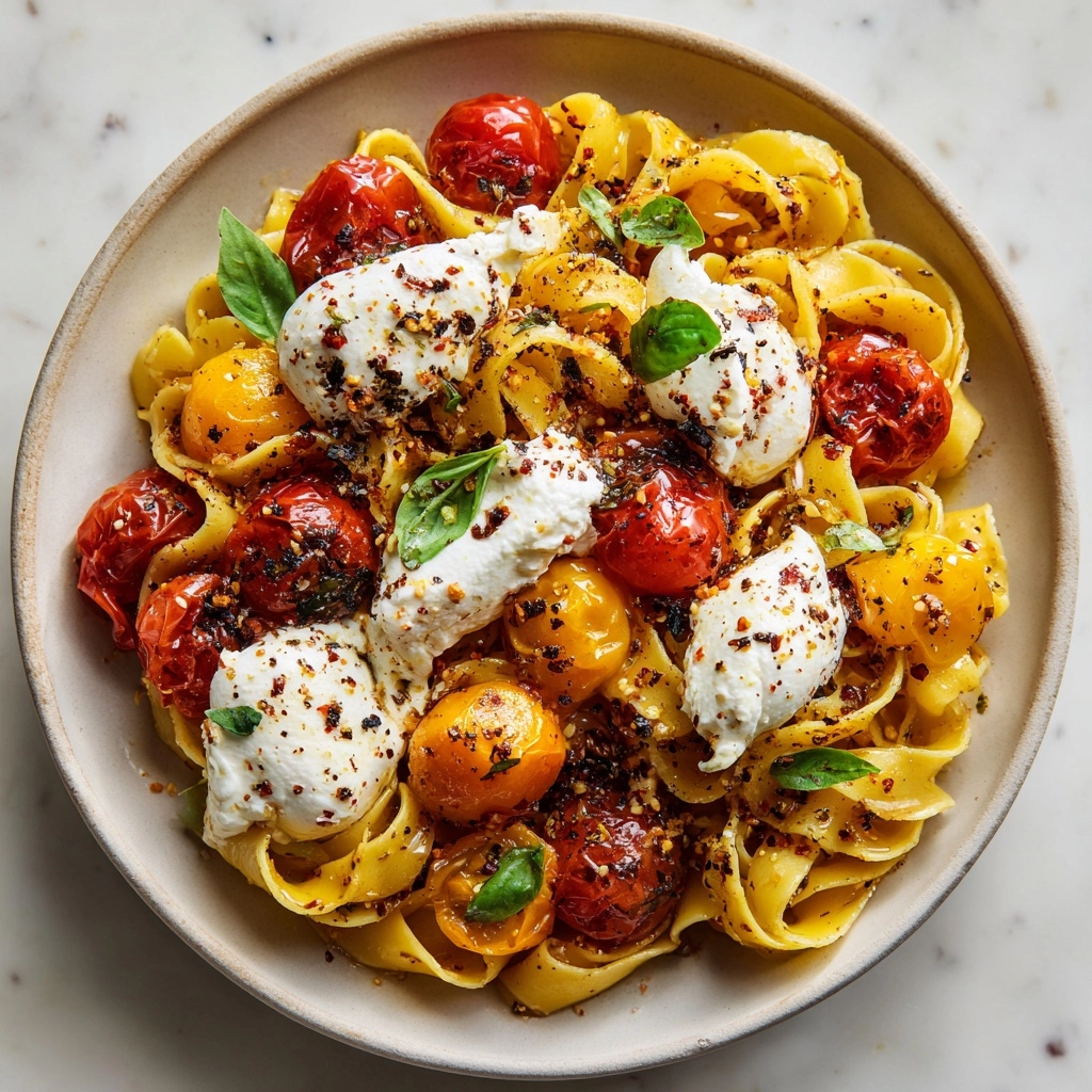Summer Weeknight Burst Tomato Burrata Pasta Recipe - Recipe Image