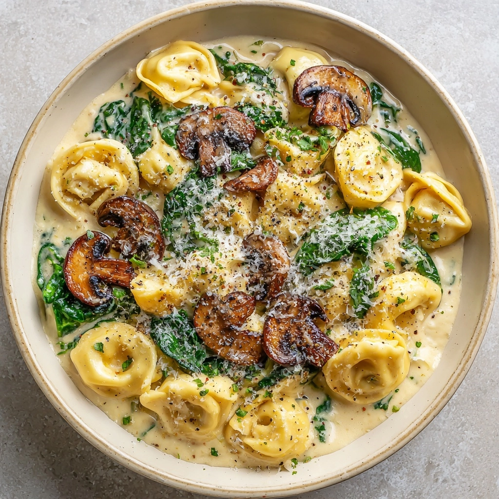 Creamy Parmesan Mushroom and Spinach Tortellini Soup Recipe - Recipe Image