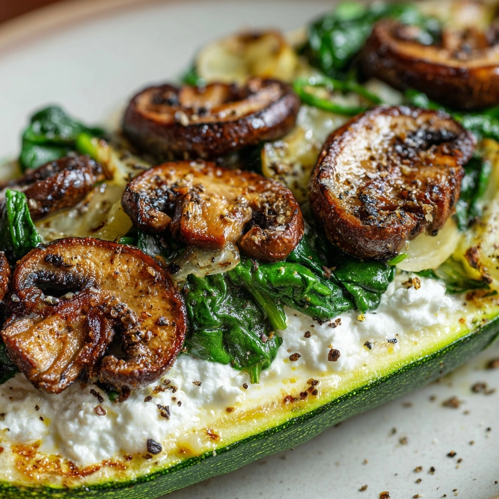 Spinach, Mushroom, and Ricotta Stuffed Zucchini Recipe - Recipe Image