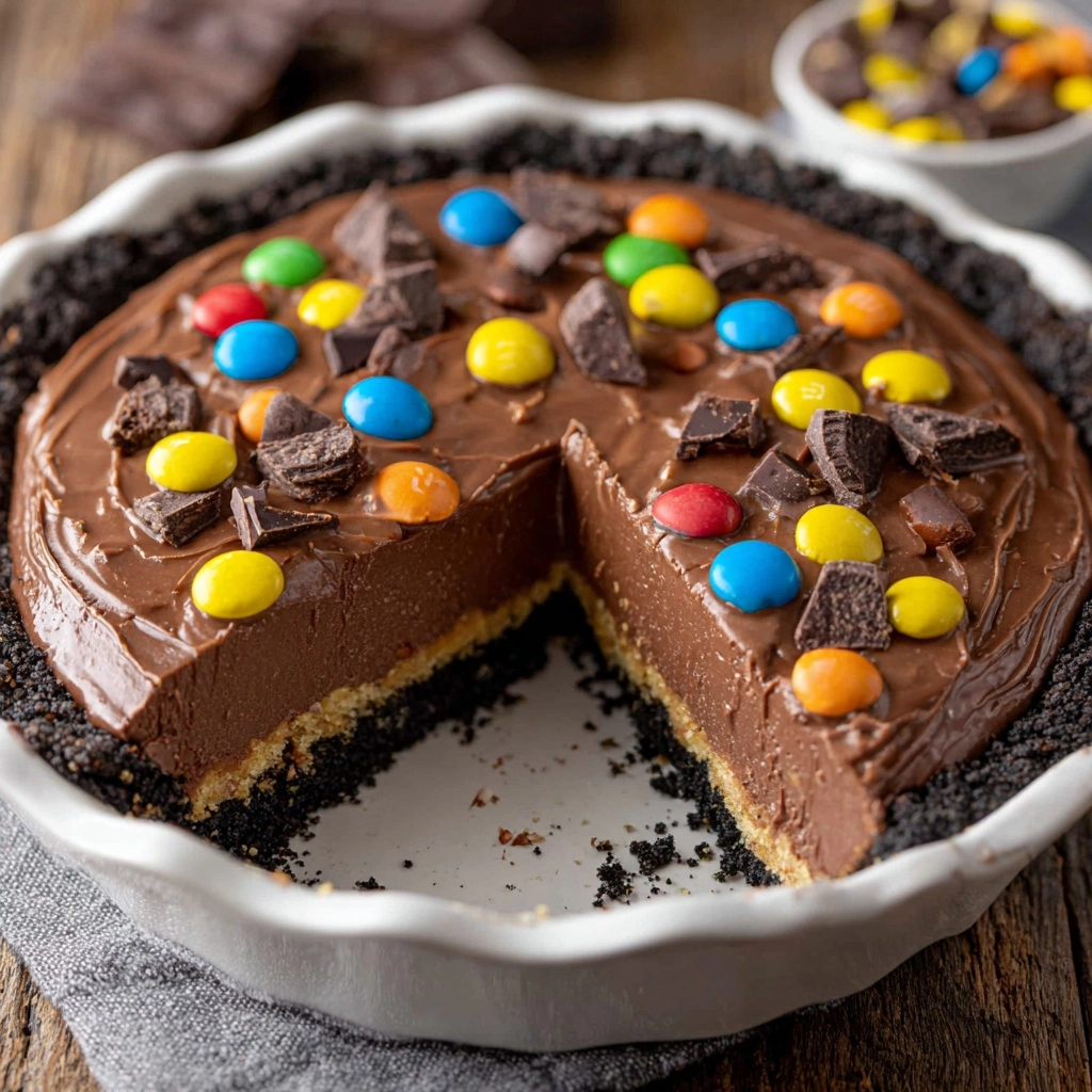 No-Bake Chocolate M\&M Pie Recipe - Recipe Image