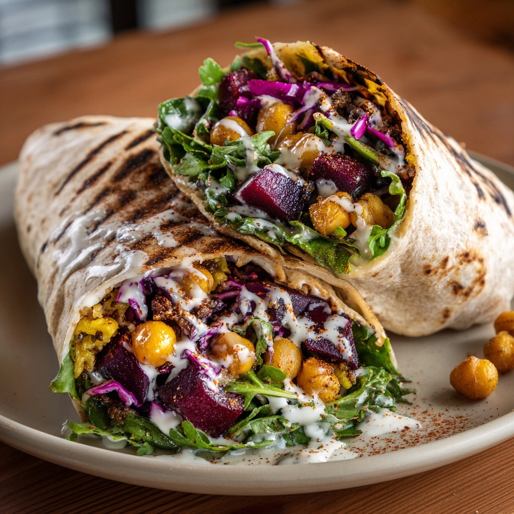 Roasted Beet & Chickpea Wraps with Tahini-Lemon Sauce Recipe - Recipe Image
