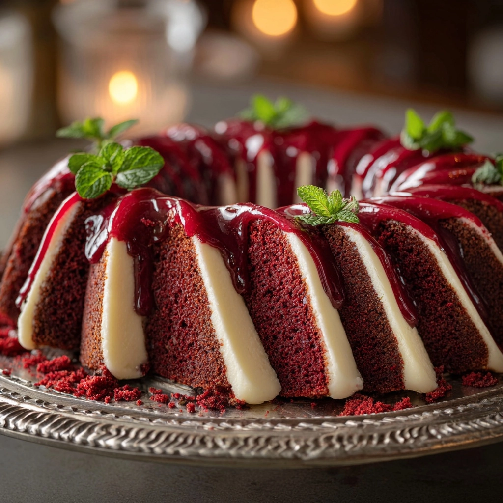 Layered Red Velvet Cheesecake Bundt Cake Recipe - Recipe Image