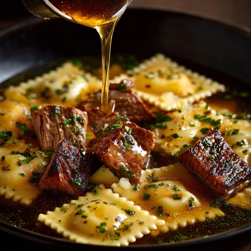 One-Skillet Garlic Butter Steak & Cheese Ravioli Recipe - Recipe Image