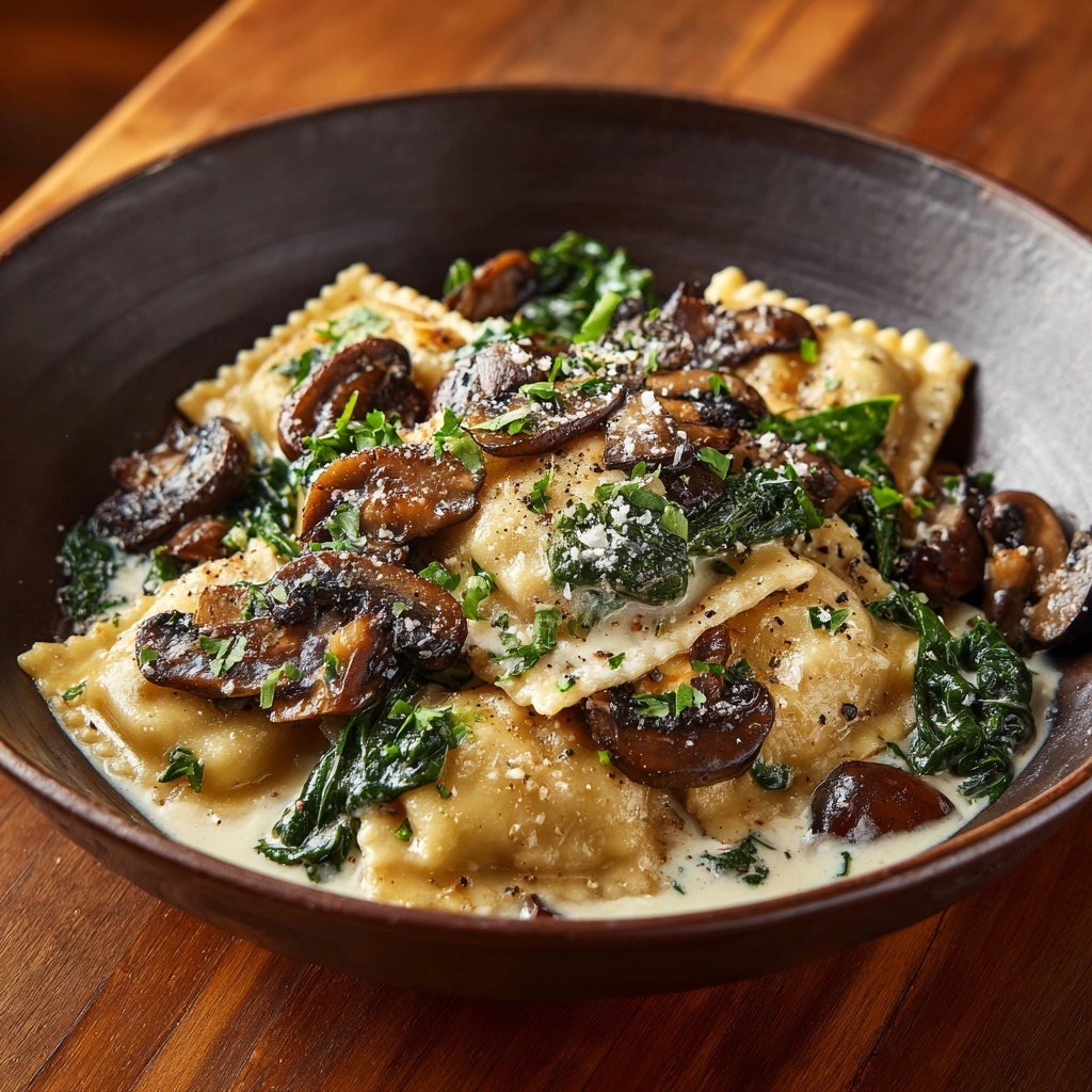 Spinach Mushroom Alfredo Ravioli Recipe - Recipe Image