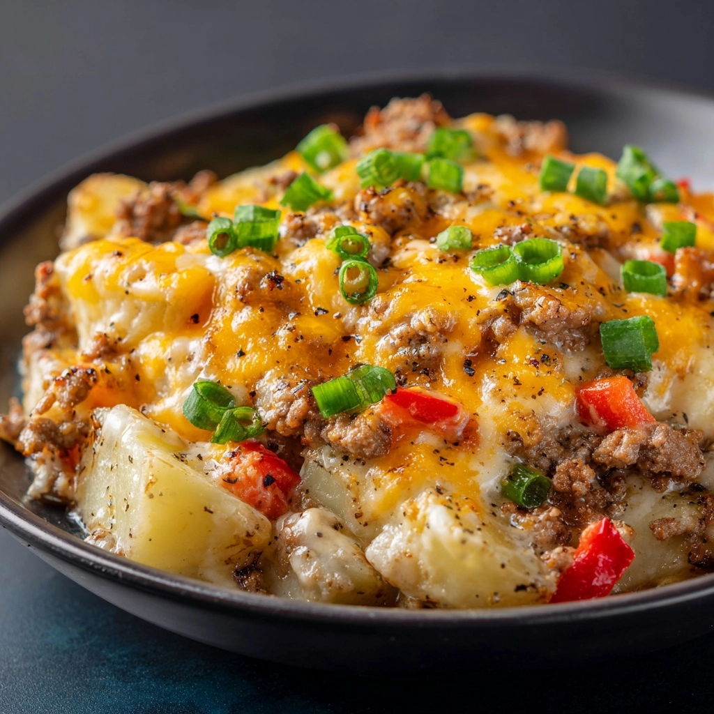 Crockpot Cheesesteak Potato Casserole Recipe - Recipe Image