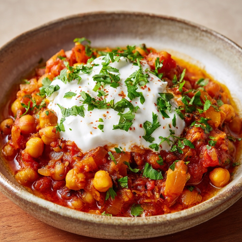 Chickpea, Tomato, and Harissa Stew with Herby Yogurt Recipe - Recipe Image