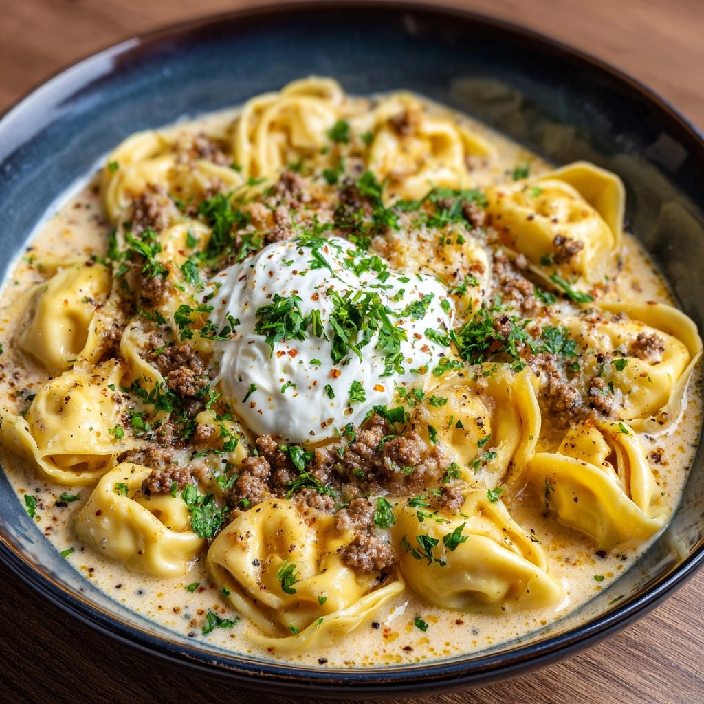 One-Skillet Beef Stroganoff Tortellini Recipe - Recipe Image