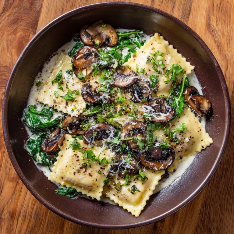 Spinach Mushroom Alfredo Ravioli Recipe