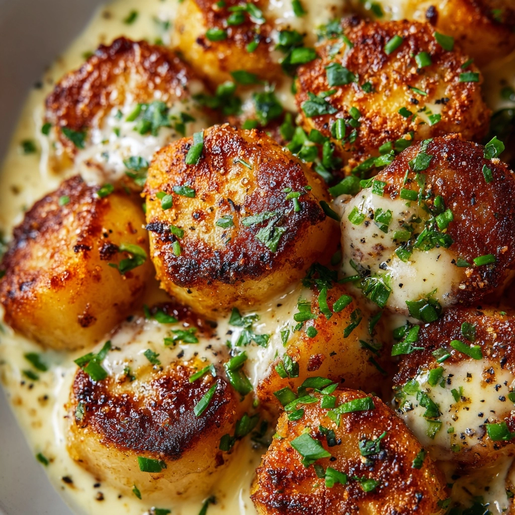 Garlic Butter Parmesan Chicken Bites with Creamy Herb Sauce Recipe - Recipe Image
