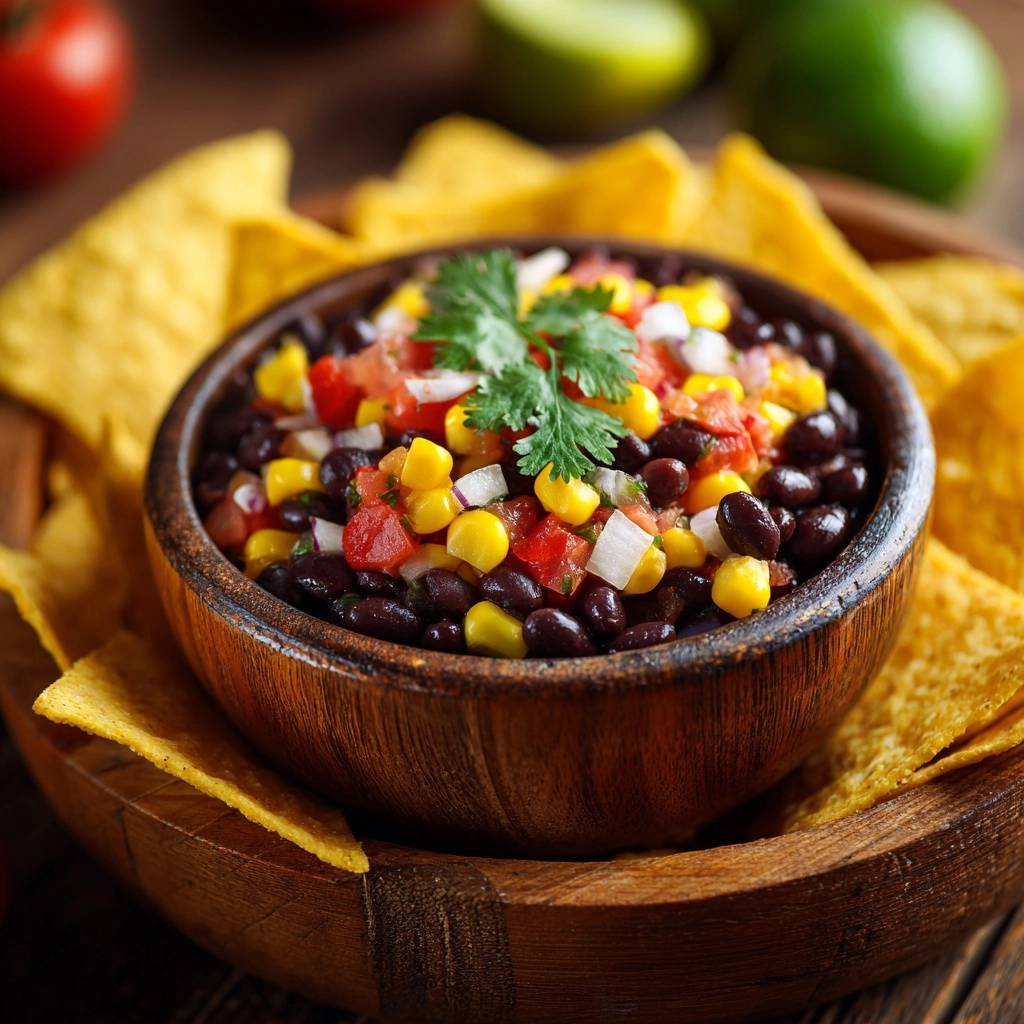 Black Bean and Corn Salsa with Tortilla Chips Recipe - Recipe Image